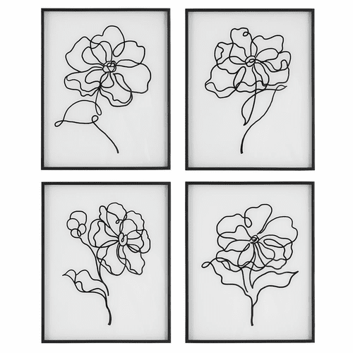 Uttermost Bloom Framed Prints (Set Of 4) - Black White - 41430