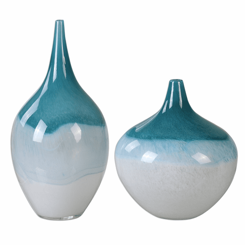 Uttermost Carlas Uttermost Carla Teal White Vases Set Of 2 - 20084