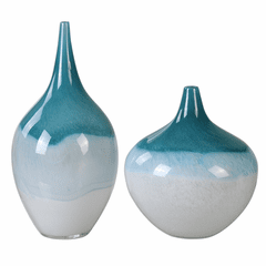 Uttermost Carlas Uttermost Carla Teal White Vases Set Of 2 - 20084