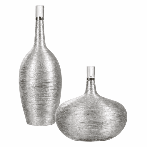 Uttermost Gatsby Silver Ribbed Bottles Set Of 2 - 17883