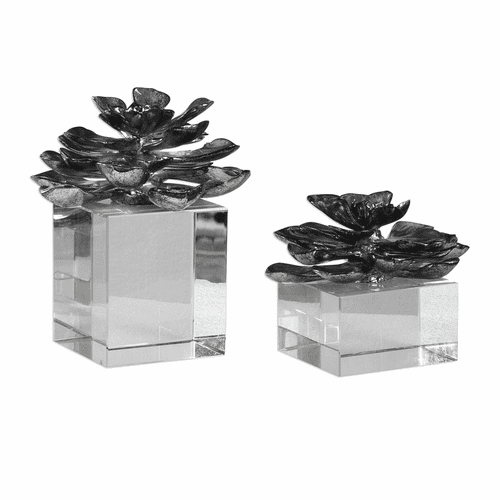 Uttermost Indian Lotus Metallic Silver Flowers Set Of 2 - 20158