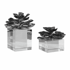 Uttermost Indian Lotus Metallic Silver Flowers Set Of 2 - 20158