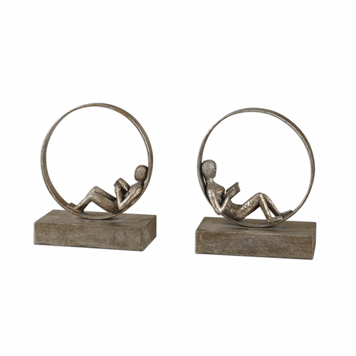 Uttermost Lounging Reader Antique Bookends Set Of 2 - 19596