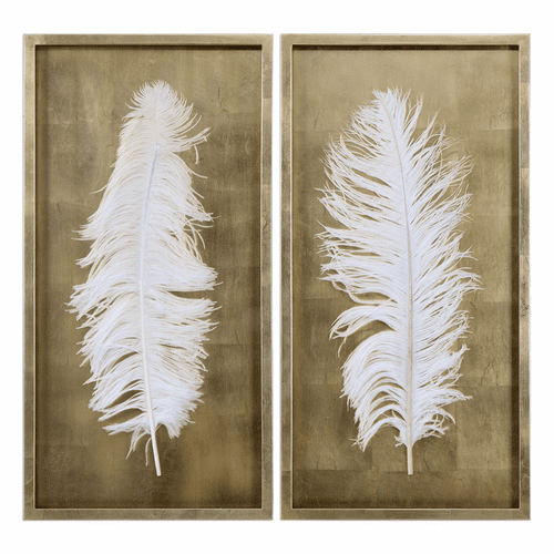 Uttermost White Feathers Gold Shadow Box Set Of 2 - 04057