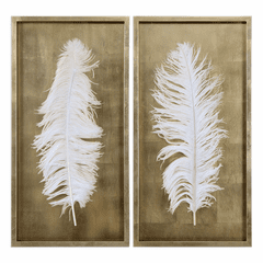 Uttermost White Feathers Gold Shadow Box Set Of 2 - 04057