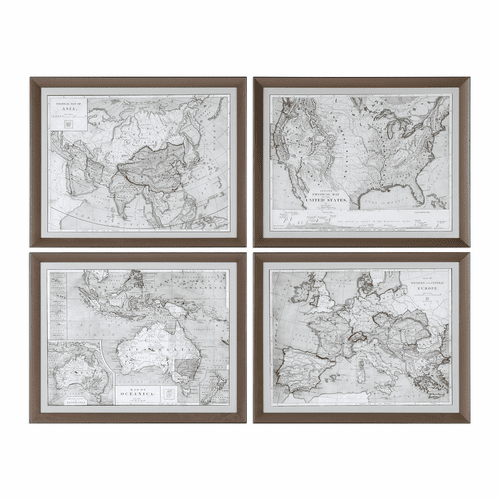 Uttermost World Maps Framed Prints Set Of 4 - 33639