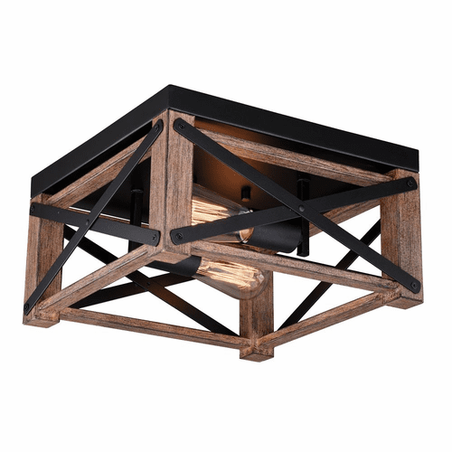 Vaxcel Colton 12" 2-LT Flush Mount - Rustic Oak with Noble Bronze - C0226