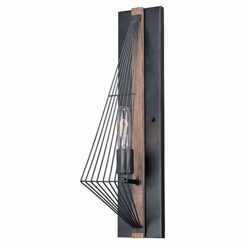 Vaxcel Dearborn 1-LT Wall Light - Black Iron with Burnished Oak - W0252