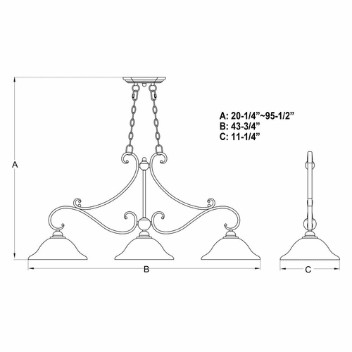 Vaxcel Monrovia 3-LT Linear Chandelier - Oil Burnished Bronze - H0259