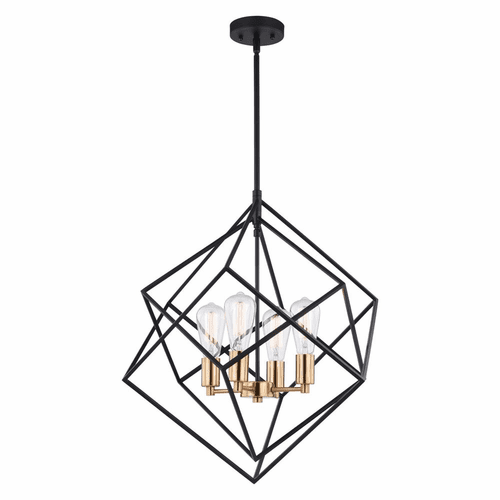 Vaxcel Rad 4-LT Geometric Pendant - Black and Natural Brass - P0307
