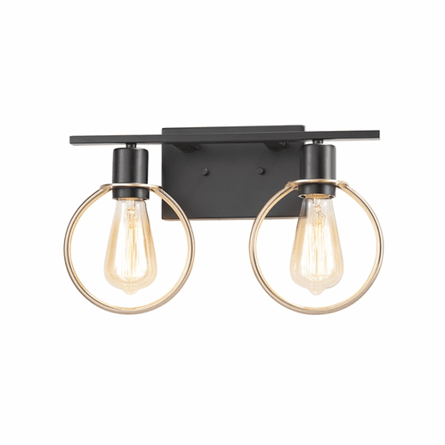 Volta 2-Light Bath Bar - Matte Black w/ Brass Ring - NSH-8902-MBBR