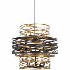 Vortic Flow 18-LTs 3 Tier Chandelier - Dark Bronze W/Mosaic Gold Inte - 4679-111