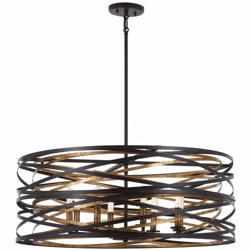 Vortic Flow 8 Lights Pendant - Dark Bronze W/Mosaic Gold Inte - 4677-111