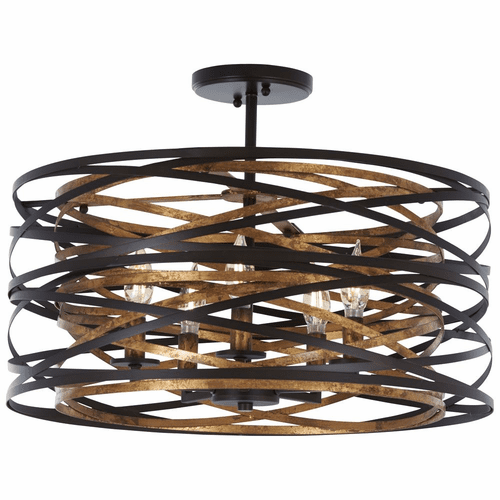 Vortic Flow Semi Flush - Dark Bronze W/Mosaic Gold Inte - 4671-111