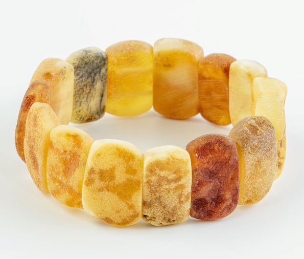 Lotto Di 5 Bracciali Elastici In Ambra Baltica Grezza Naturale - Fatti A Mano, Lunghezza 7-7.5 Pollici