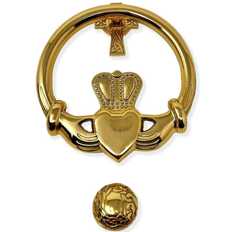 Exclusively Irish Large Claddagh Brass Door Knocker Cross Back
