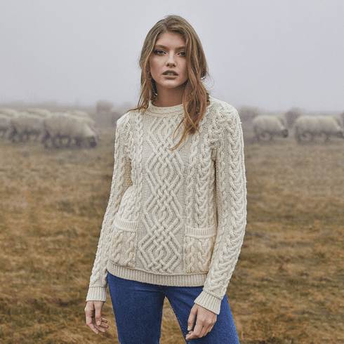 Ladies Aran Crew Neck Sweater | Keilys.com