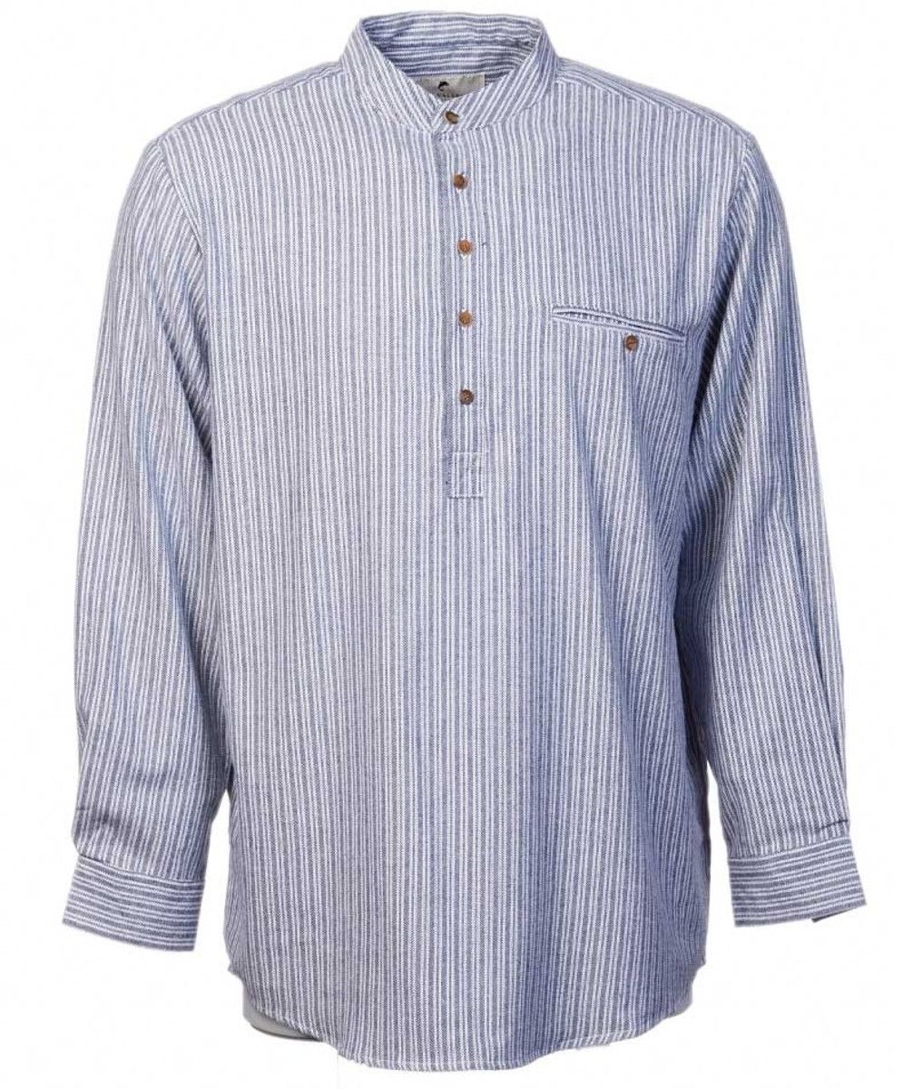 Men's Flannel Cotton Grandfather Shirt Grey
