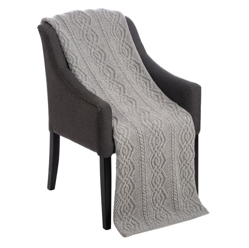 Grey Merino Wool Irish Aran Knit Throw