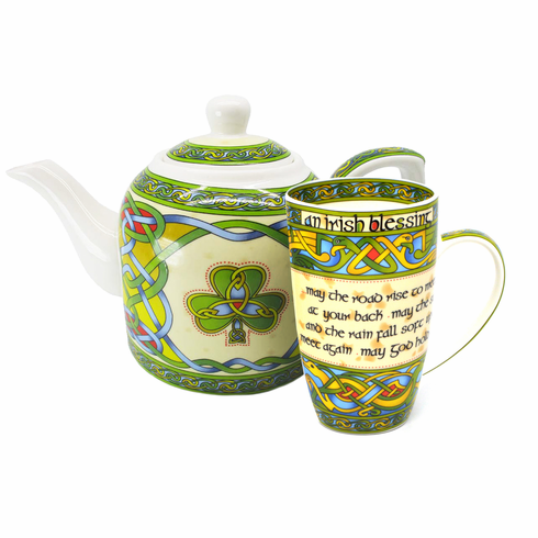 Royal Tara Shamrock Teapot and Irish Blessing Mug Set