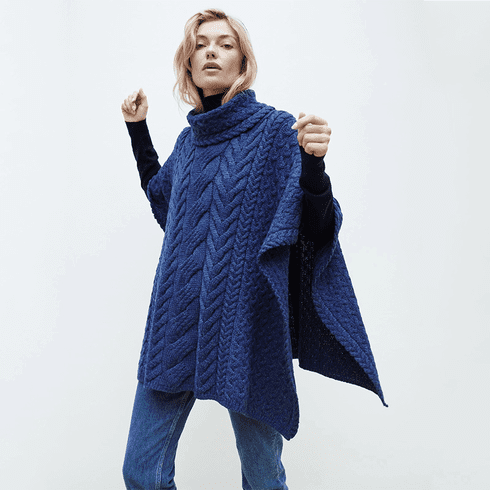Super Soft Merino Wool Poncho with Cowl Neck Aran Woolen Mills| Keilys