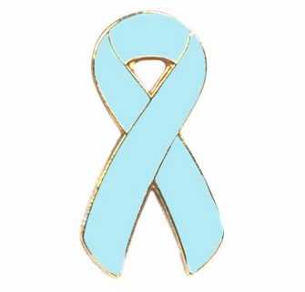 Prostate Cancer Awareness Ribbon Lapel Pin - Light Blue Enamel Pin With Silver Plating, 1-1/8" Size, Clutch Back