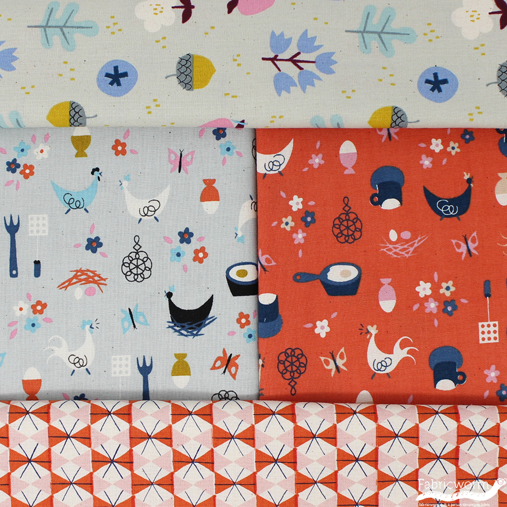 Kimberly Kight for Cotton and Steel, Welsummer, Chicken Wire Poppy