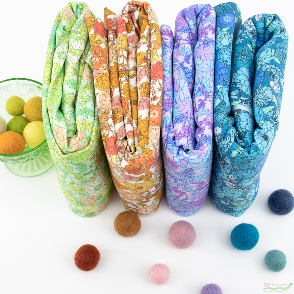 Robert Kaufman, Laguna Jersey Knit Prints, Retro Blooms Princess