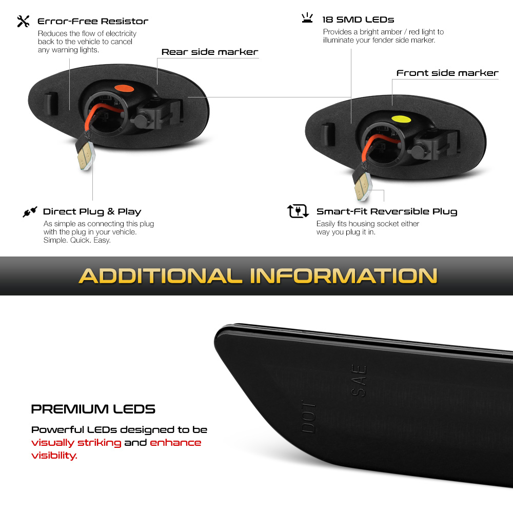 Fenders For GMC Savana 2500 Smoked LED Fender Marker Lights For 2015 Chevy GMC 2500/3500HD - Amber/Red Rear Lights Side Marker Lights For GMC Sierra 2500 HD - Foto 4