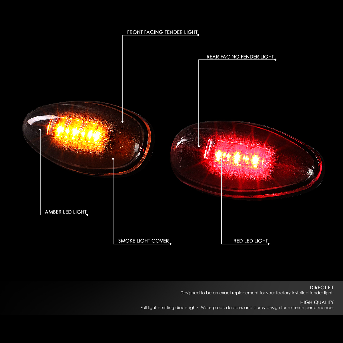 IJDMTOY Smoked Lens Amber/Red LED Rear Bed Side Marker