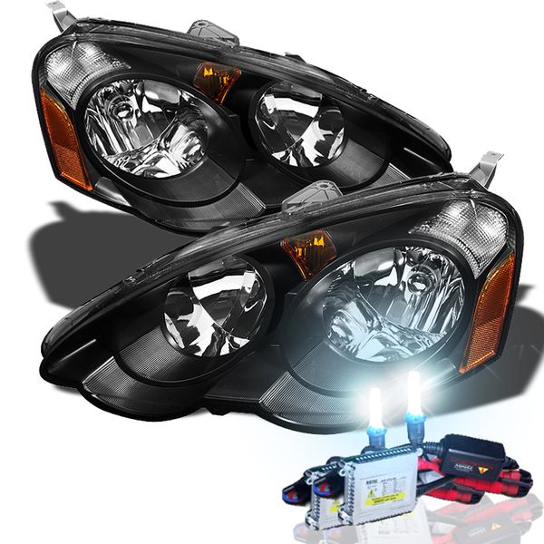 HID Xenon + 0204 Acura RSX JDM Style Crystal Headlights Black