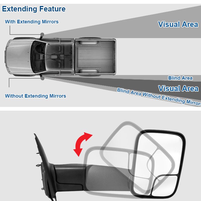 Factory Style Tow Mirrors 0208 Dodge Ram 1500 / 0309 2500 3500