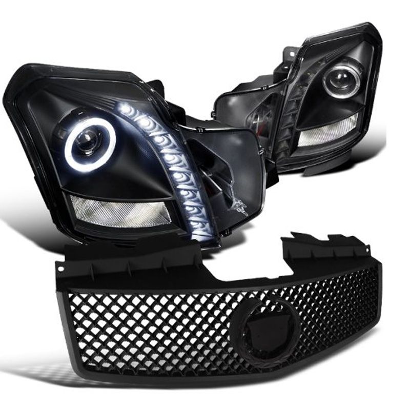 0307 Cadillac CTS LED DRL Projector Headlights + Mesh Grill Black
