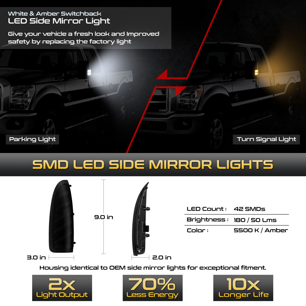 0307 Ford Super Duty F250 F350 F450 F550 Switchback LED Side Mirror