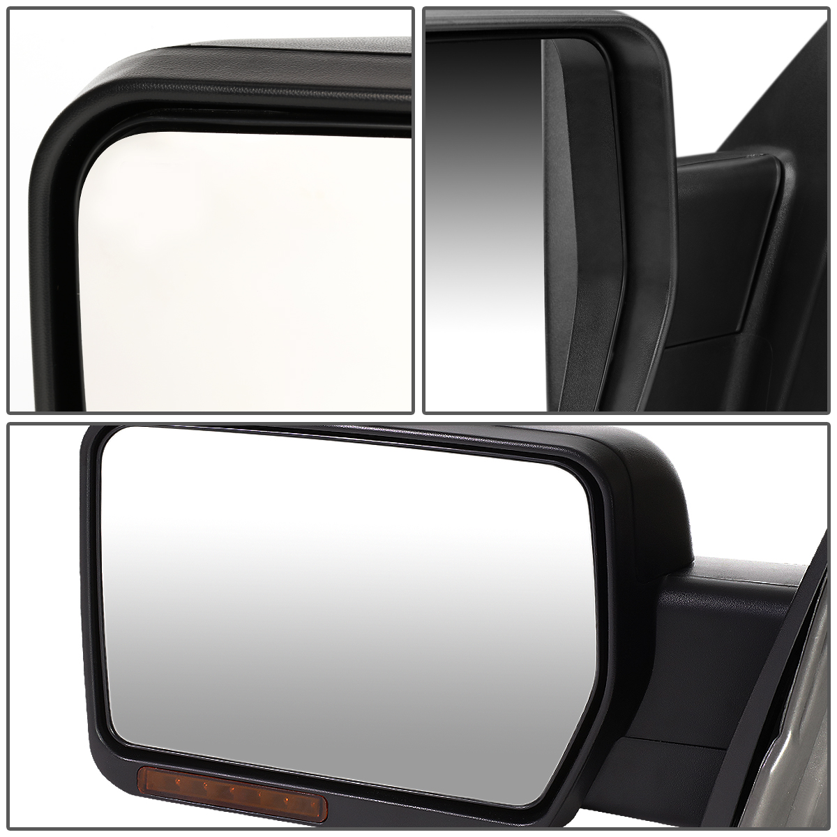 Factory Style Tow Mirrors 0414 Ford F150 Black Amber Signal + Manual Extendable Side Towing