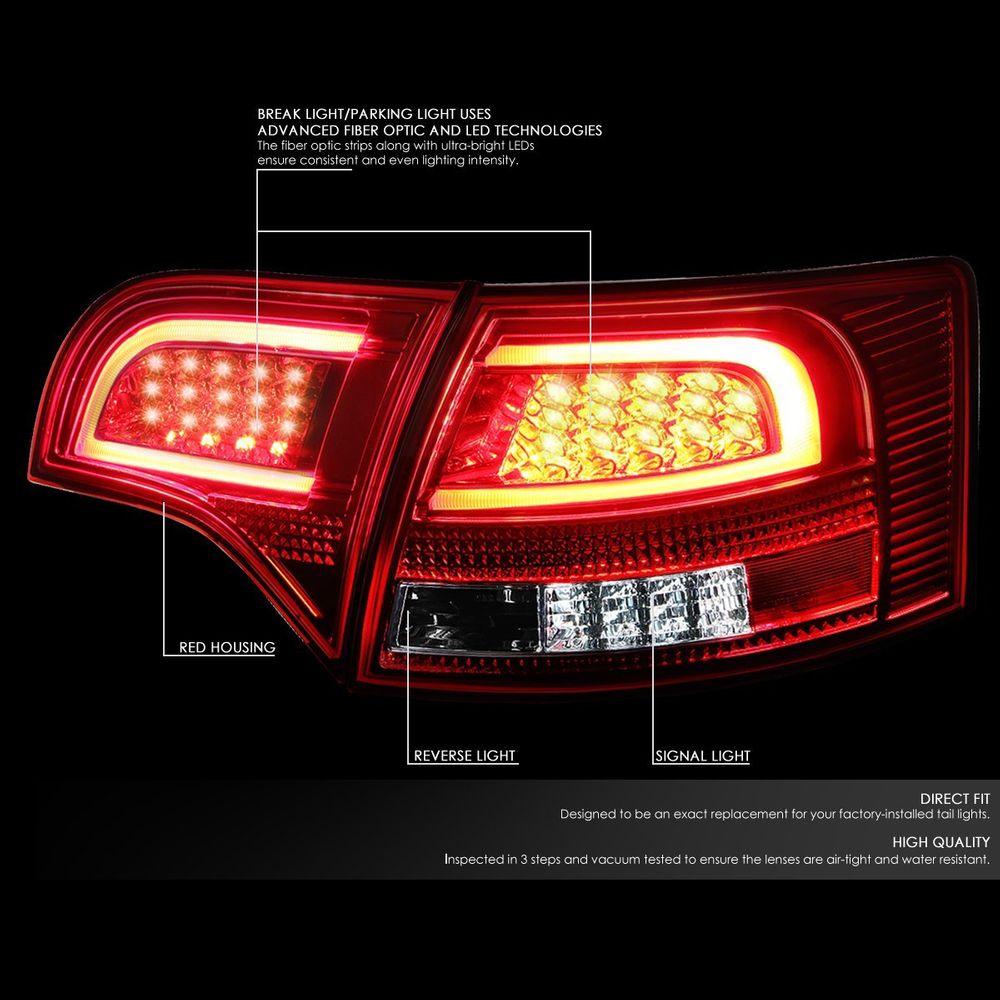 0508 Audi B7 A4/S4 Avant Chrome Housing Red Lens 3D LED Rear Tail Brake + Corner Signal Light