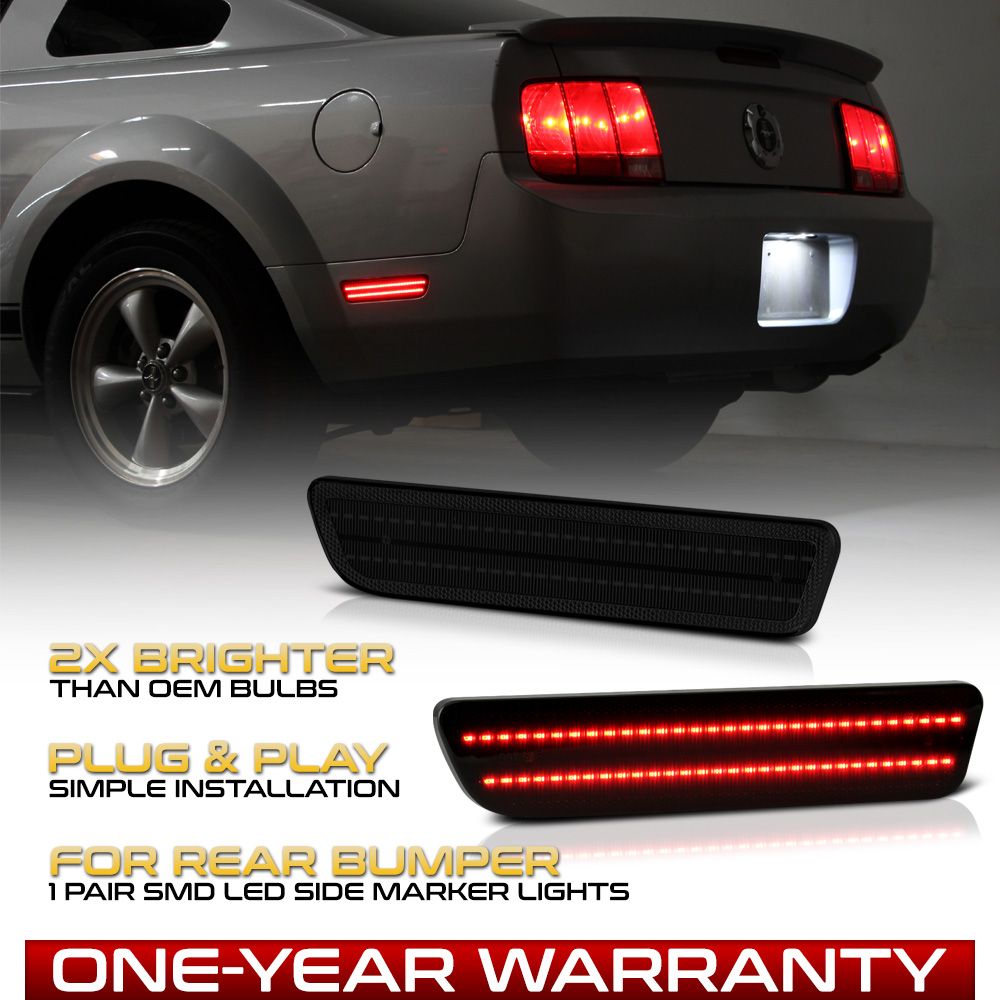 0509 Ford Mustang Rear Bumper Red LED Side Marker Lights Smoked Lens