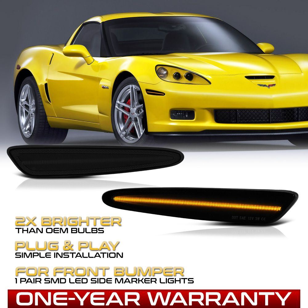0513 Chevy Corvette C6 Amber LED Side Marker Lights Smoked Lens LACSMLFFCCVT05AMBSM