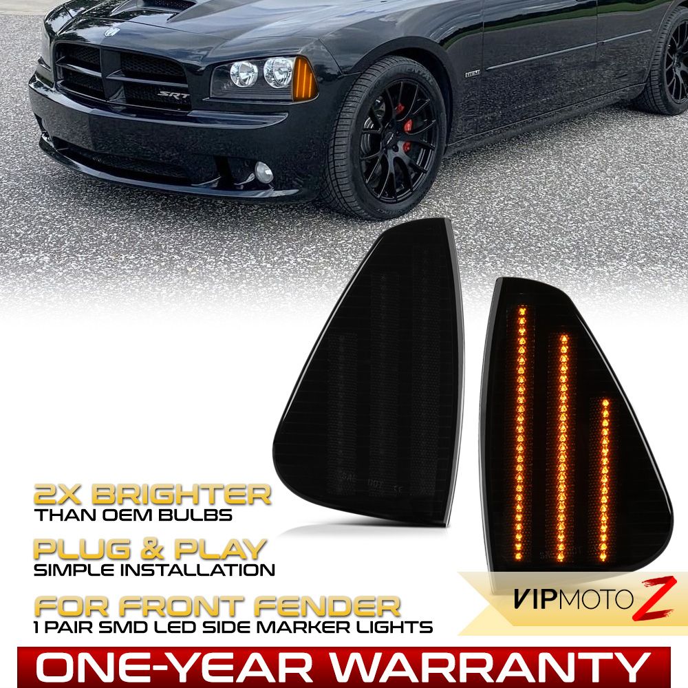 0610 Dodge Charger Amber LED Side Marker Lights Smoked Lens LACSMLFFDCHAR06AMSM