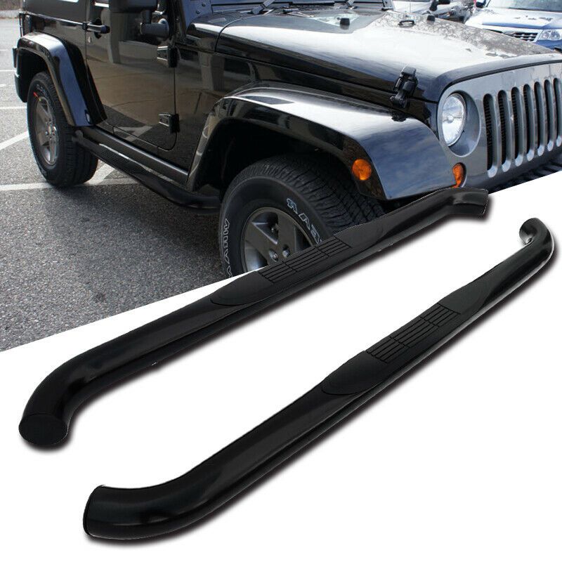 0718 Jeep Wrangler JK 2Dr 3" Black Stainless Steel Side Step Nerf Bars