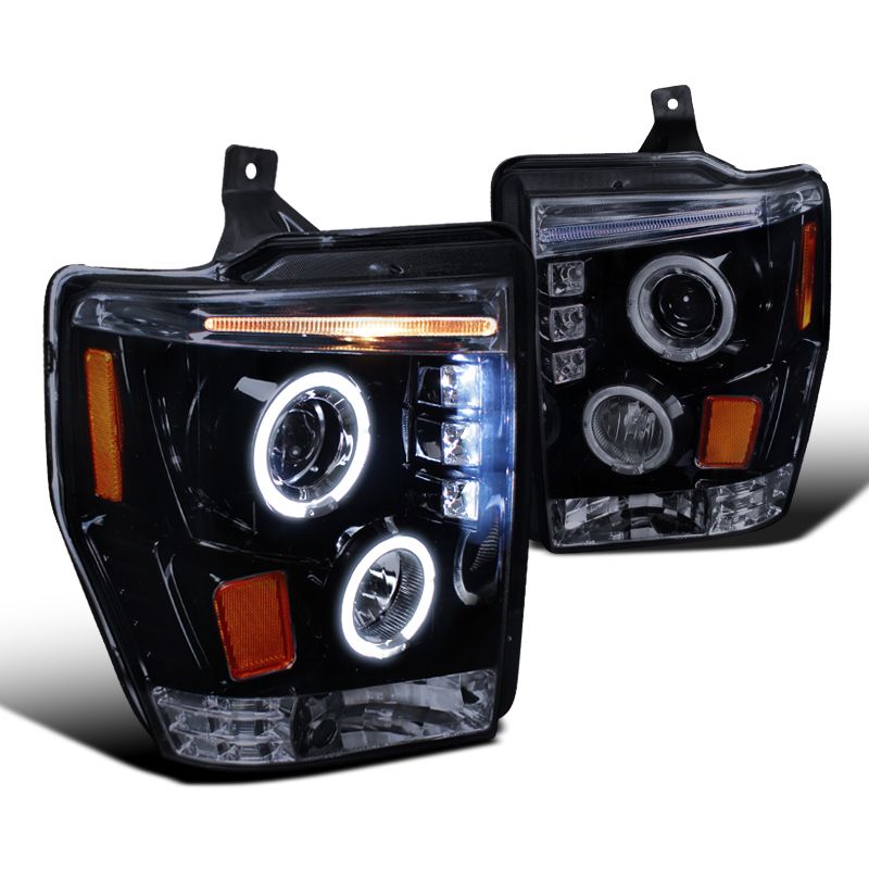 Black LED Halo Projector Headlights For 2008-2010 Ford F250/F350 Super Duty – Pair 6 thumbnail image