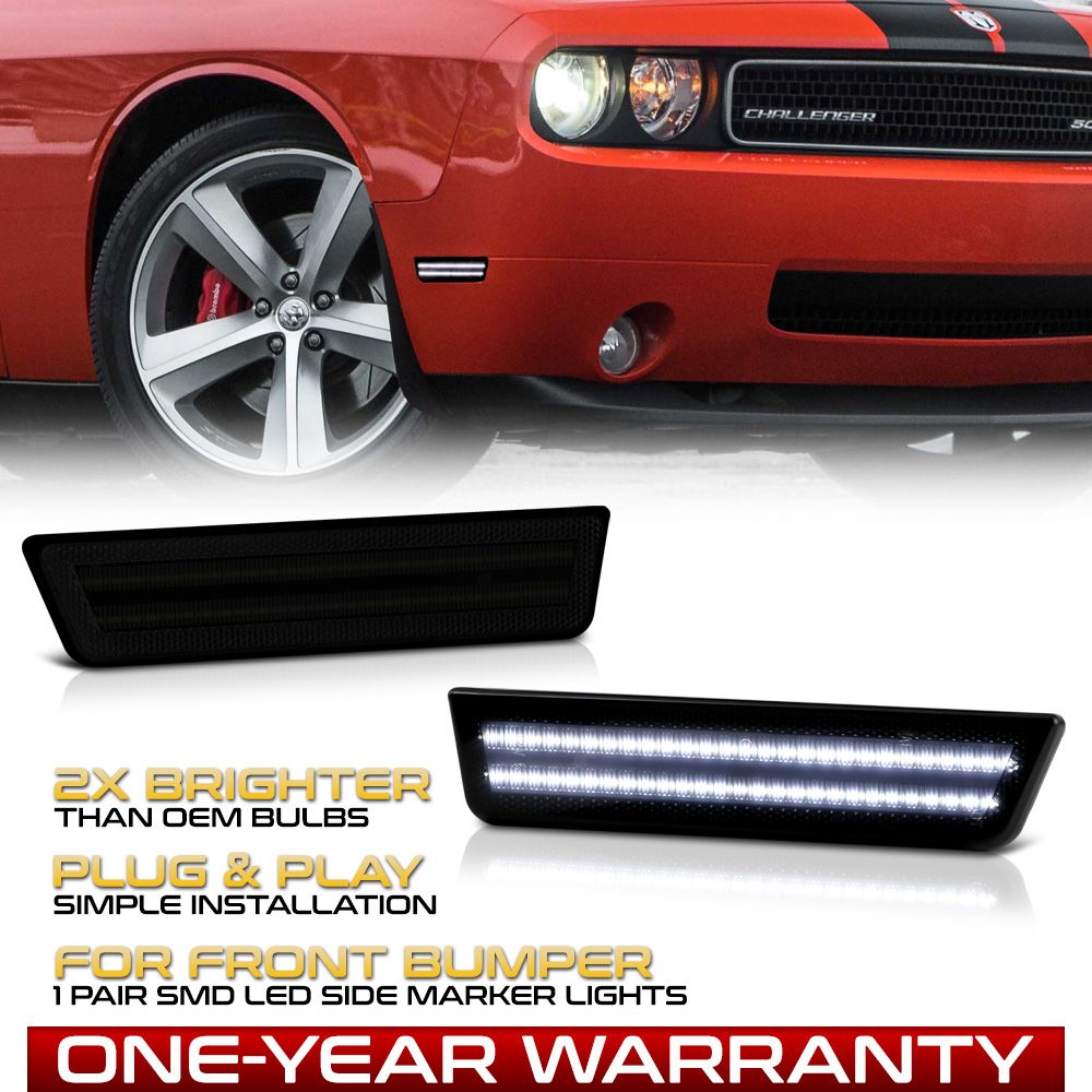 0814 Dodge Challenger White LED Side Marker Lights Smoked Lens LAC