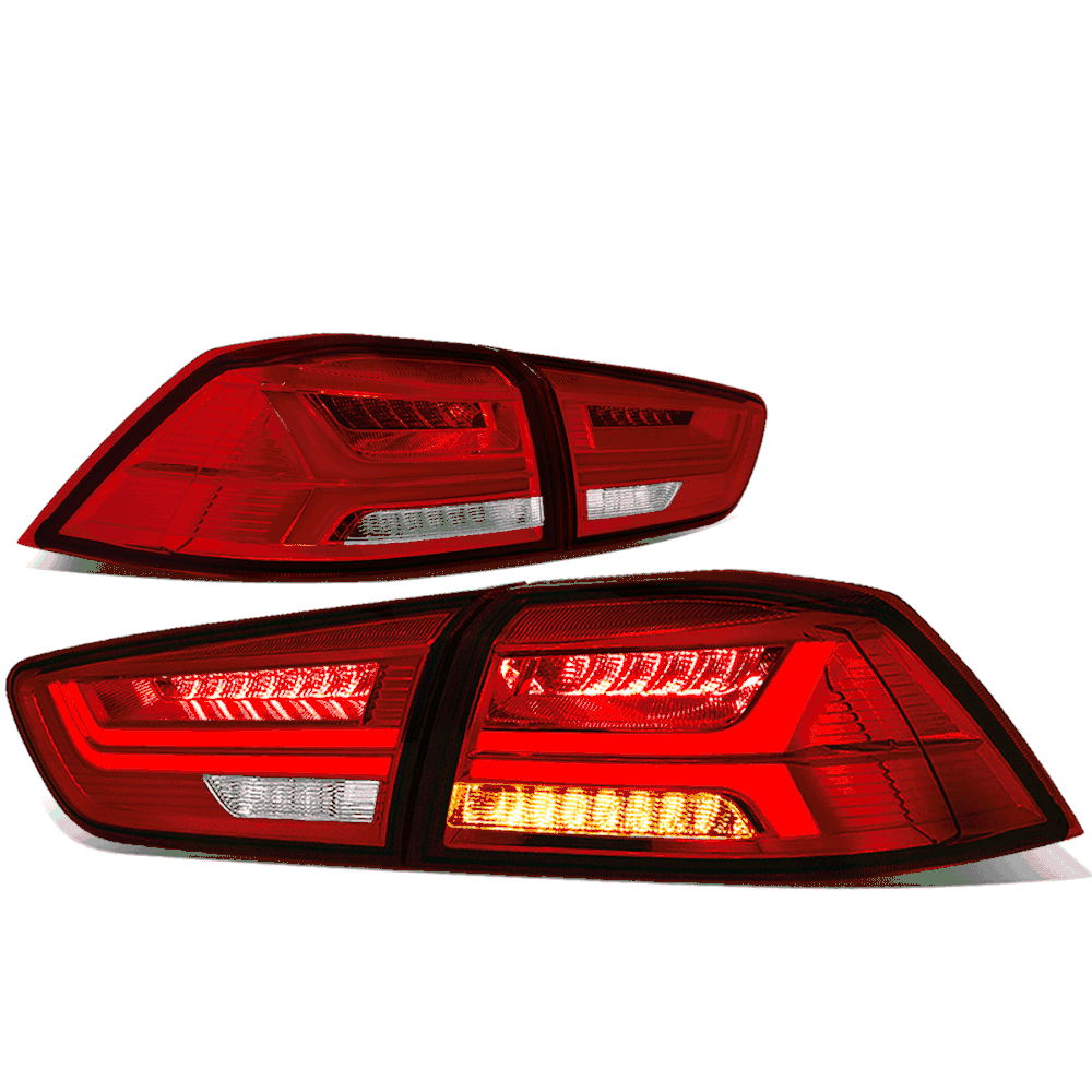 0817 Mitsubishi Lancer & EVO 3D LED Bar Tail Lights Red Clear