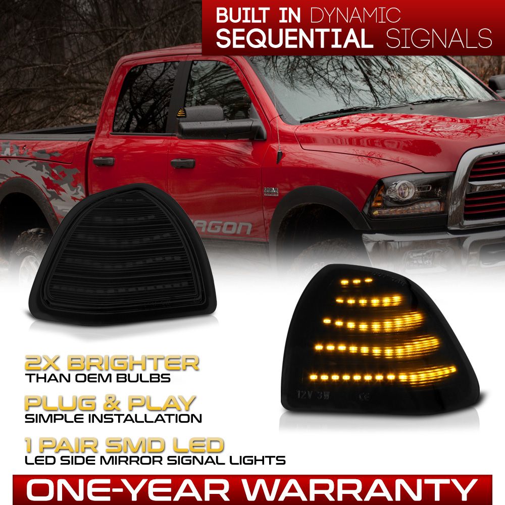 0918 Dodge RAM 1500 2500 3500 Tow Mirror LED Side Mirror Lights [Sequential Signal] Smoked