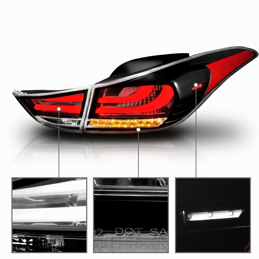 20112013 Hyundai Elantra Fiber Optic Style LED Tail Lights Black