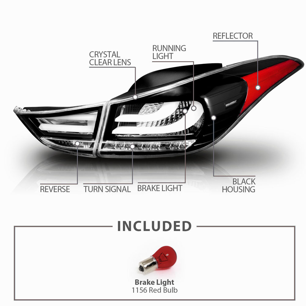 20112013 Hyundai Elantra Fiber Optic Style LED Tail Lights Black
