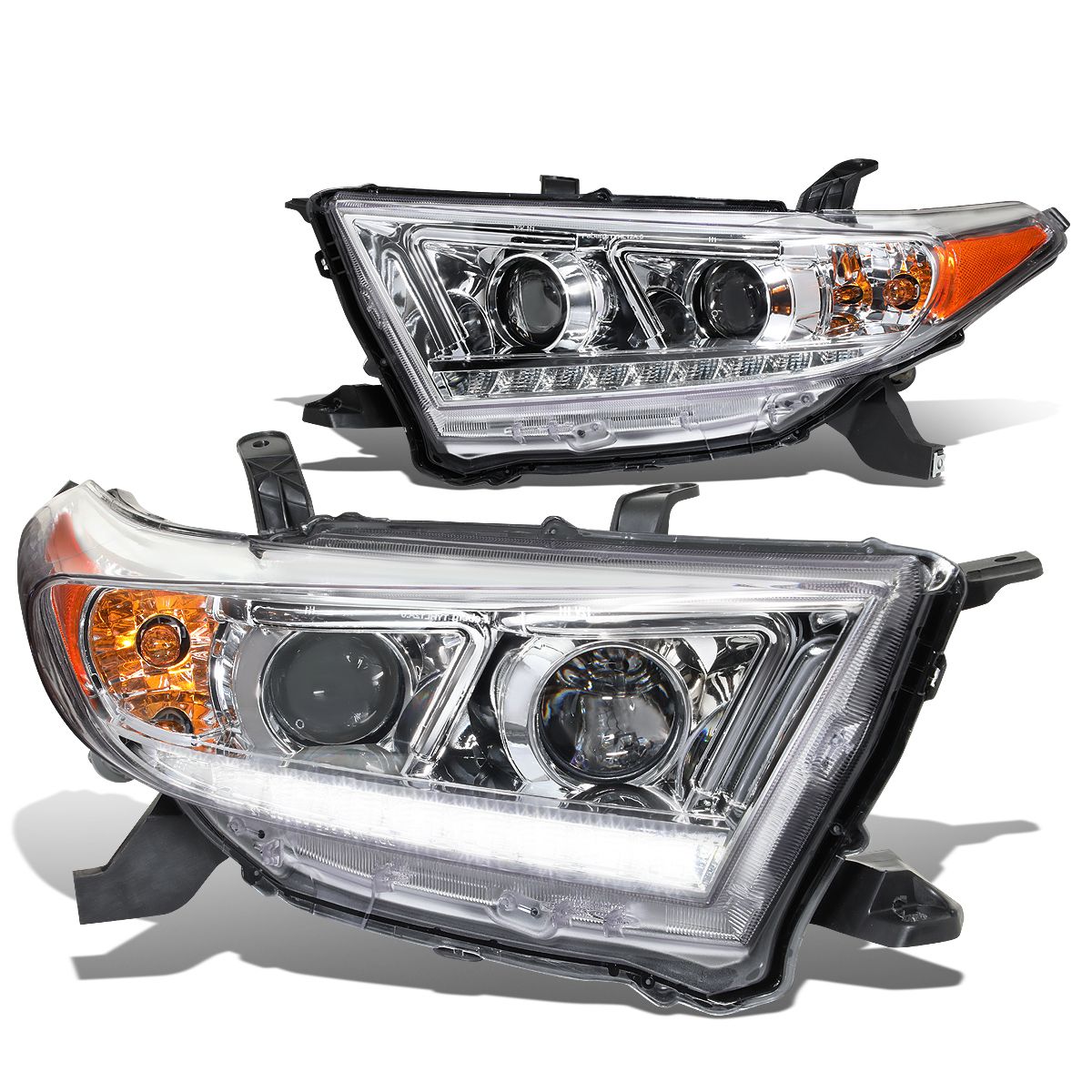 1113 Toyota Highlander LED DRL Strip Projector Headlights Chrome