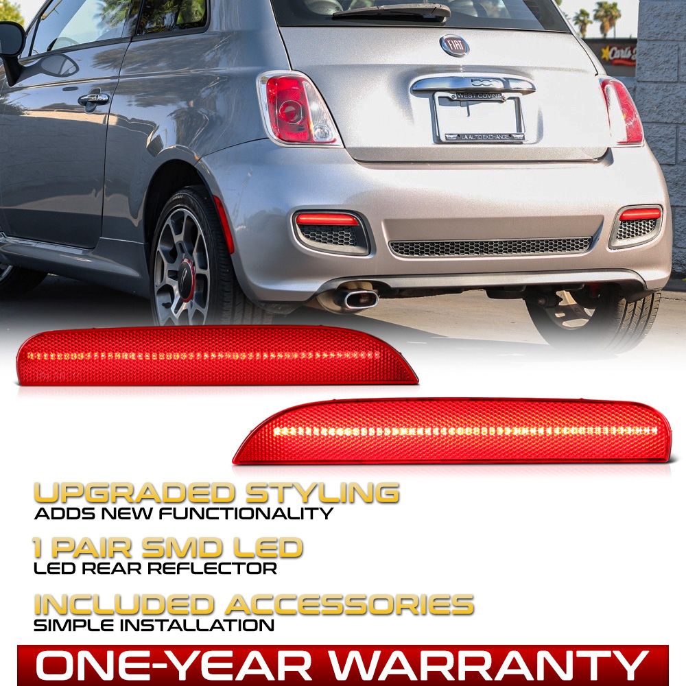 1216 Fiat 500 Sport Red LED Rear Reflector Lights LACRFTF512DURD