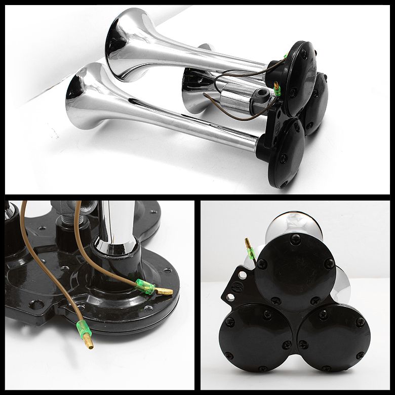 Chrome 12" Compact 12V 3In1 Triple Trumpet Deep Train Sound Super Loud