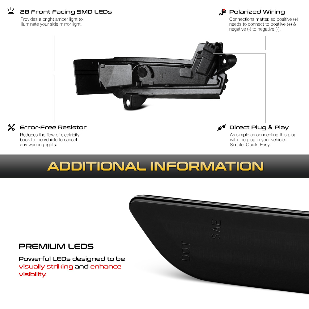 1320 Ford Fusion Sequential Amber LED Side Mirror Lights Smoked